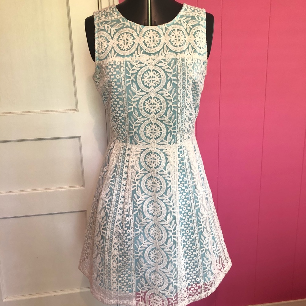 Baby Blue and White Lace Spring Dress